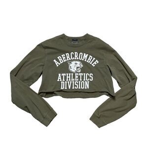 ABERCROMBIE & FITCH Long Sleeve Cutoff Cropped T-Shirt Green White Size large
